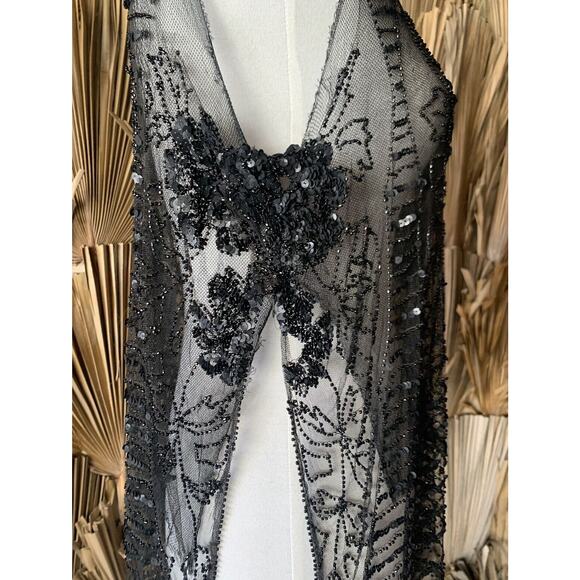 Vintage 1920's Net & Sequin Blouse size Small Antique Metal Sequins Glass Beads - Picture 4 of 9